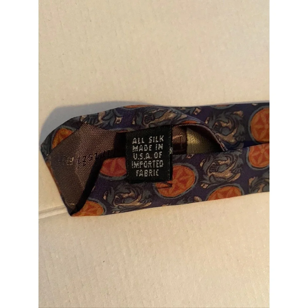 Christian Dior Monsieur Silk Tie Medallion Dragon Navy Blue Orange Geometric
